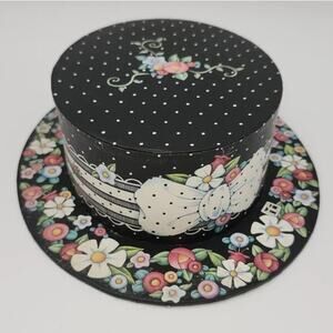 Mary Engelbreit Vtg 1998 Floral & Polka Dot Cardboard Hat Shaped Storage Box